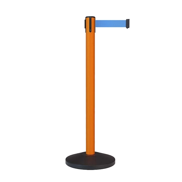 Montour Line Stanchion Belt Barrier Orange Post 9ft. Light Blue Belt ES400-OR-LBL-90 - main